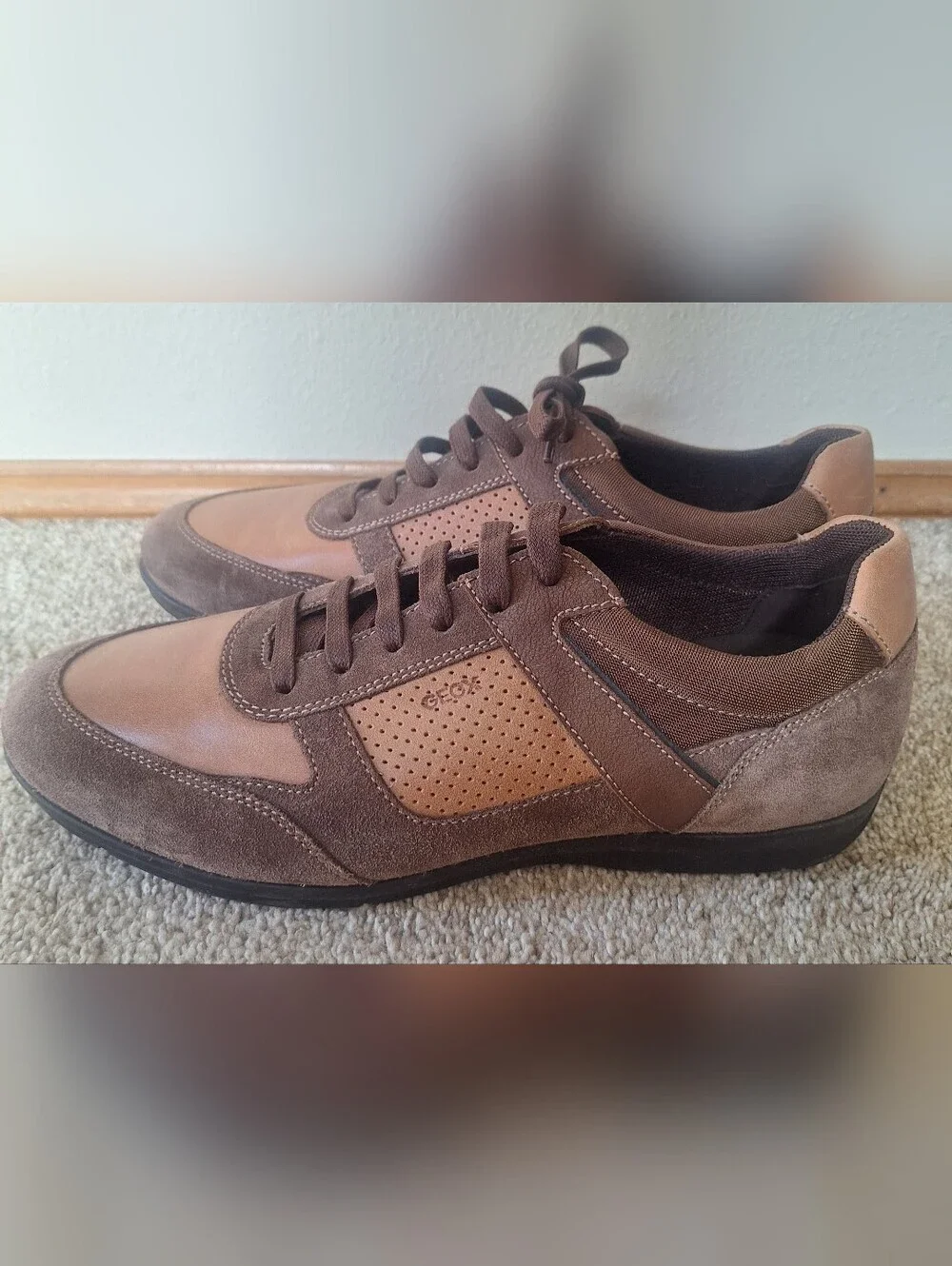 Geox U Adrien Leather Suede Breathable Casual Sneakers Brown Mens 9